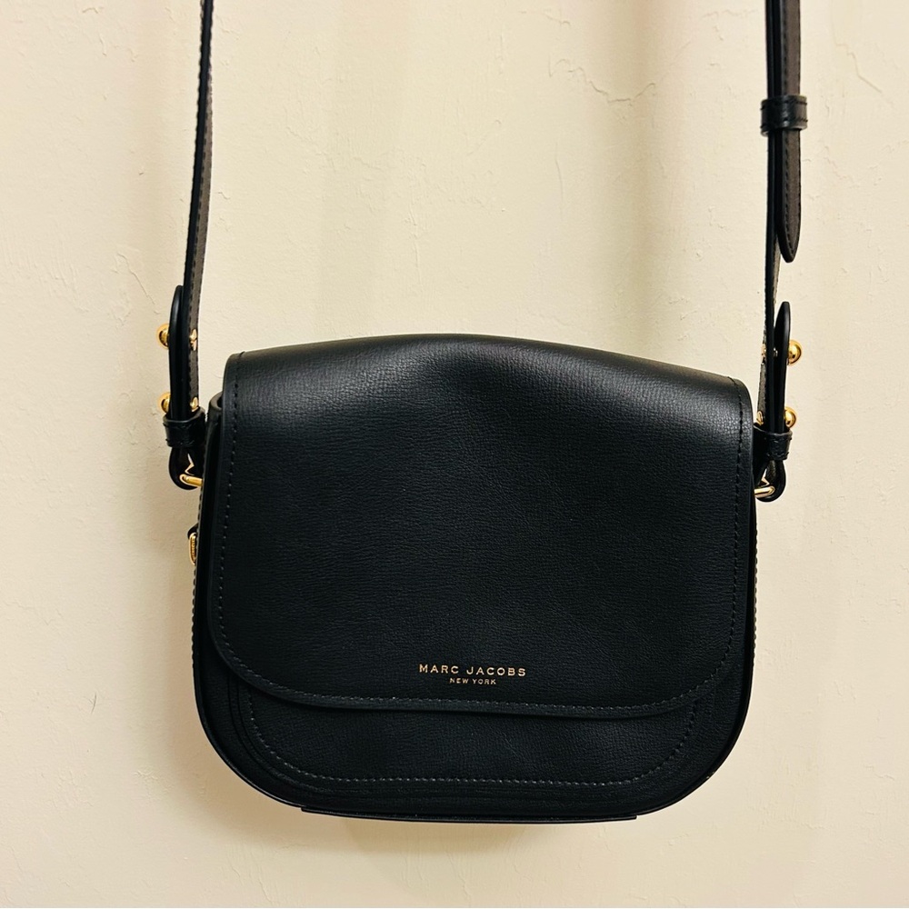 Marc Jacobs Black “Mini Rider”Saddle Leather Crossbody Bag with Adjustable Strap
